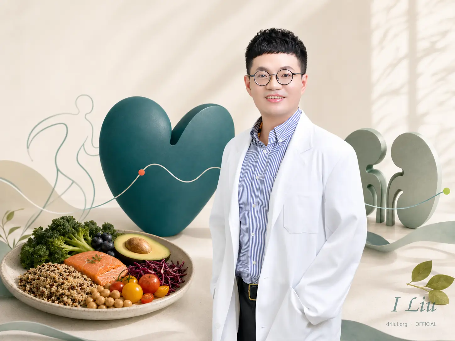 劉奕醫師融入心血管、腎臟、代謝健康、均衡飲食與活動意象的原創編輯視覺